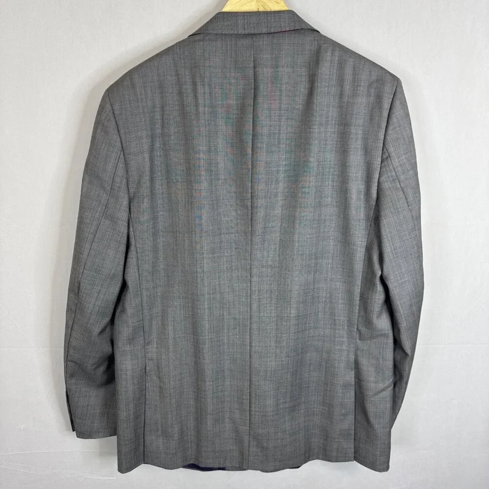 English Laundry Super 100’s Wool Blazer Gray Check 44R Two Button Classic Lined‎